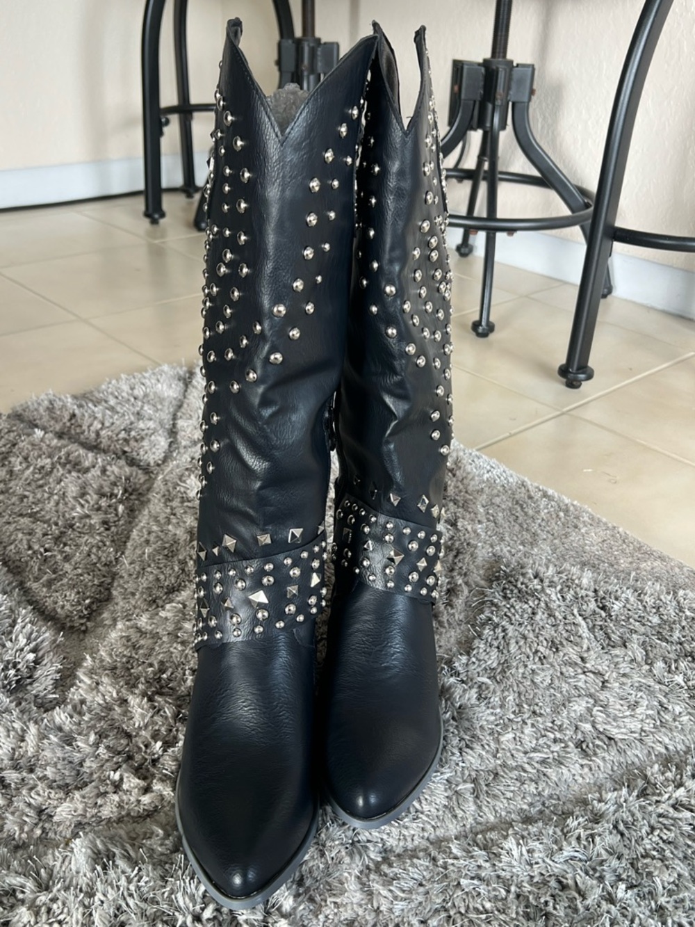 NWOT- Studded Black Knee-High Western Boots - Women - Picture 4 of 5